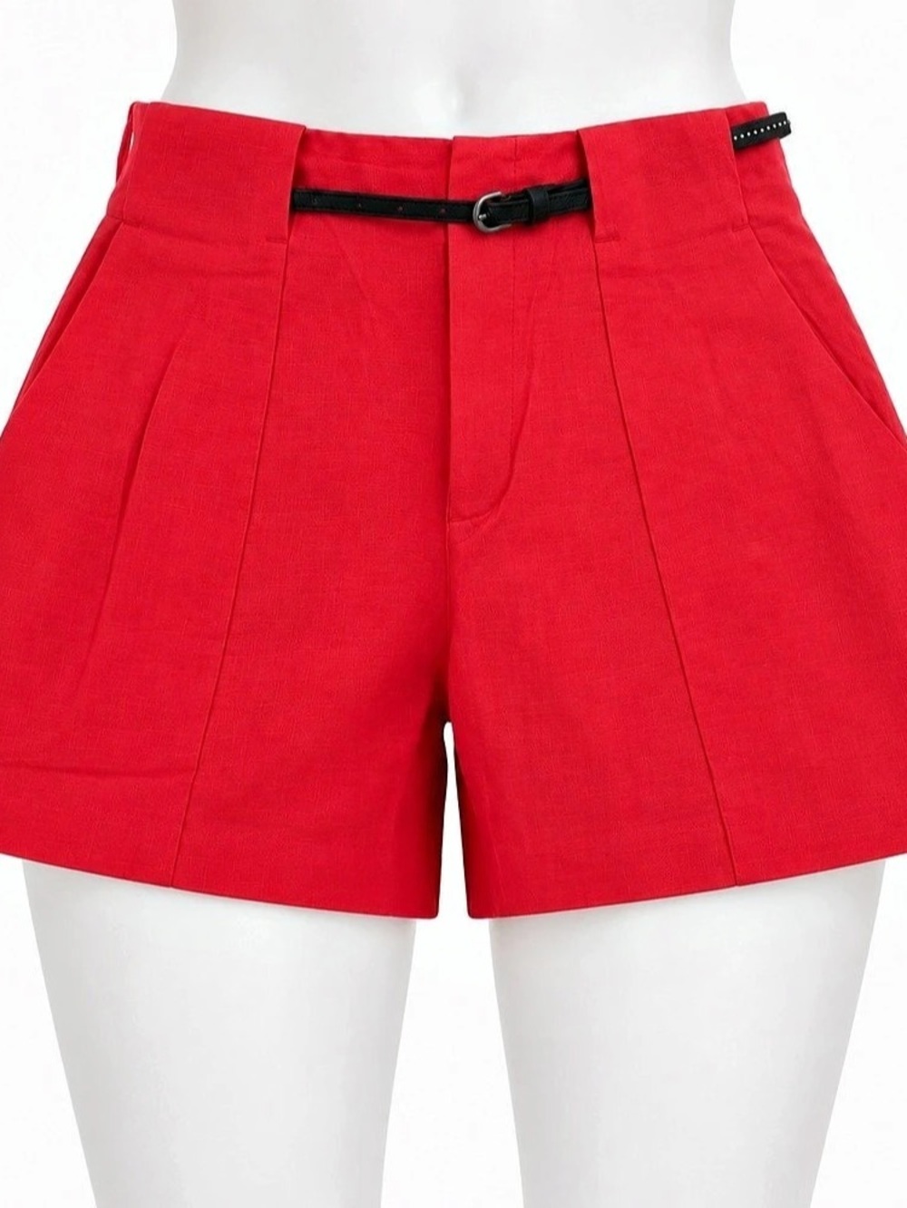 Zara Basic Red High Waisted Pleated Tailored Shorts with Belt Size M
